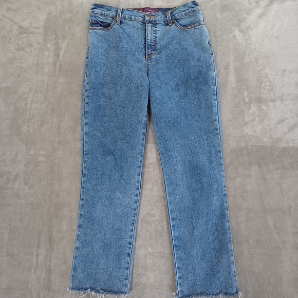 Gloria Vanderbilt Amanda Jeans Vtg Style High Rise Raw Hem Straight Sz 8 Stretch - Picture 1 of 11